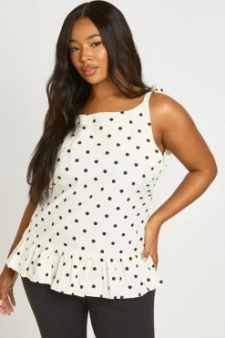Haut Grande Taille En Popeline À Pois Avec Épaules À Nouer