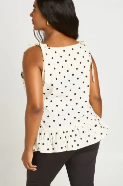 Haut Grande Taille En Popeline À Pois Avec Épaules À Nouer