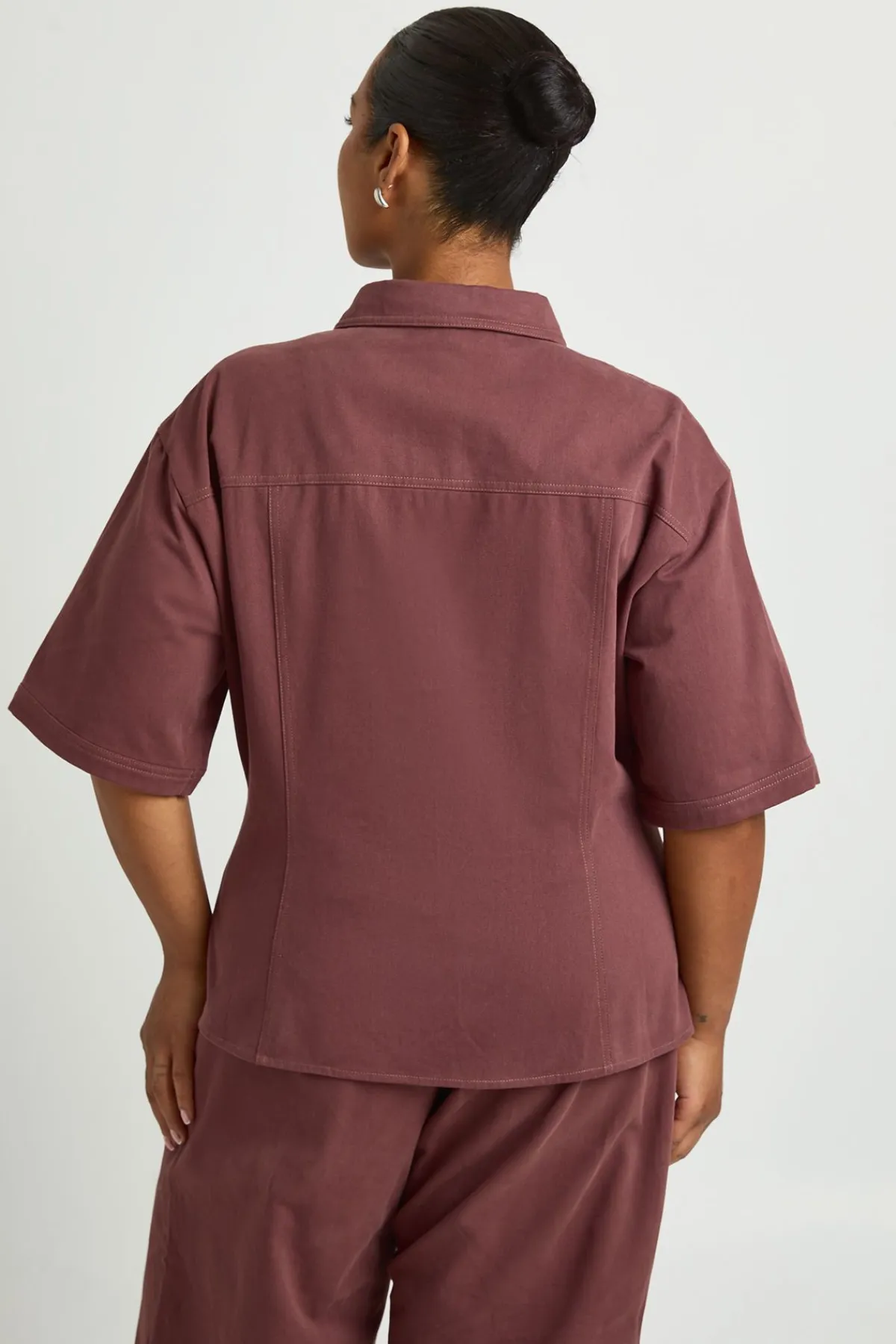 boohoo Haut Grande Taille En Sergé À Manches Courtes Avec Détail Froncé<Femme Tops