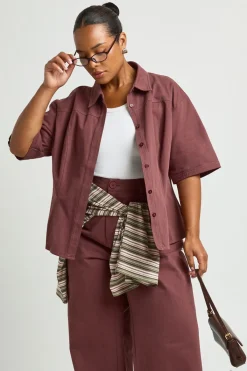 boohoo Haut Grande Taille En Sergé À Manches Courtes Avec Détail Froncé<Femme Tops