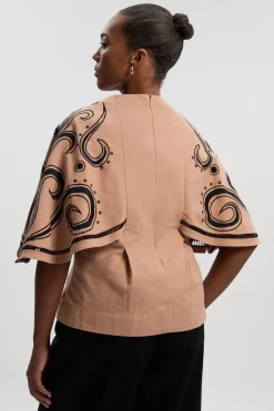 KarenMillen Haut Grande Taille en Sergé Tissé à Manches Cape et Broderies Baroques<Femme Tops D’Automne|Tops