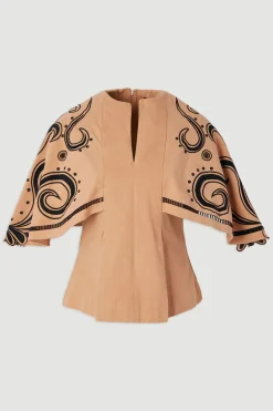 KarenMillen Haut Grande Taille en Sergé Tissé à Manches Cape et Broderies Baroques<Femme Tops D’Automne|Tops