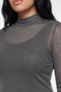 boohoo Haut Grande Taille 2-en-1 Superposé À Col Montant Et Manches Longues<Femme Tops