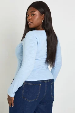 Haut Grande Taille En Tissu Chiné Transparent À Manches Longues Avec Encolure Dégagée Et Boutonnage