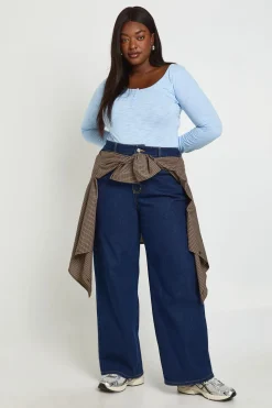 Haut Grande Taille En Tissu Chiné Transparent À Manches Longues Avec Encolure Dégagée Et Boutonnage