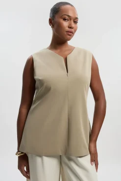 Haut Grande Taille en Viscose Satinée Sans Manches Ajusté avec Fermeture Éclair Devant