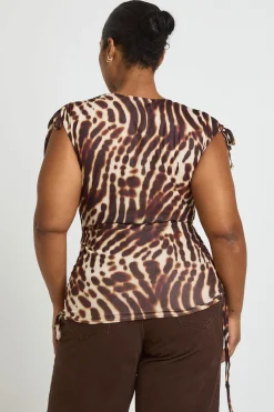 boohoo Haut Grande Taille Imprimé À Col V Plongeant Avec Détails De Bretelles<Femme Tops