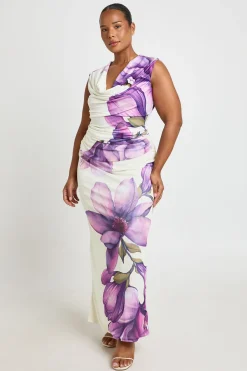 Haut Grande Taille À Imprimé Floral Sans Manches Avec Col Bénitier