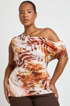 boohoo Haut Grande Taille À Imprimé Floral Avec Manches Courtes Et Détails Froncés<Femme Tops