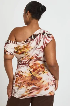 boohoo Haut Grande Taille À Imprimé Floral Avec Manches Courtes Et Détails Froncés<Femme Tops