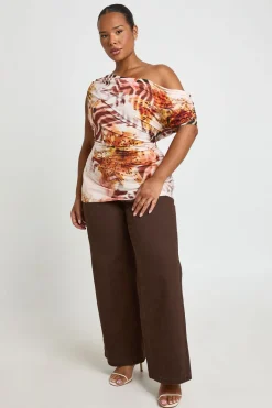 boohoo Haut Grande Taille À Imprimé Floral Avec Manches Courtes Et Détails Froncés<Femme Tops