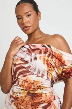 boohoo Haut Grande Taille À Imprimé Floral Avec Manches Courtes Et Détails Froncés<Femme Tops