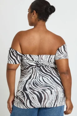 boohoo Haut Grande Taille À Imprimé Avec Manches Courtes Et Détails Froncés<Femme Zebra Print|Tops