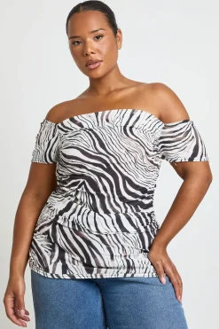boohoo Haut Grande Taille À Imprimé Avec Manches Courtes Et Détails Froncés<Femme Zebra Print|Tops