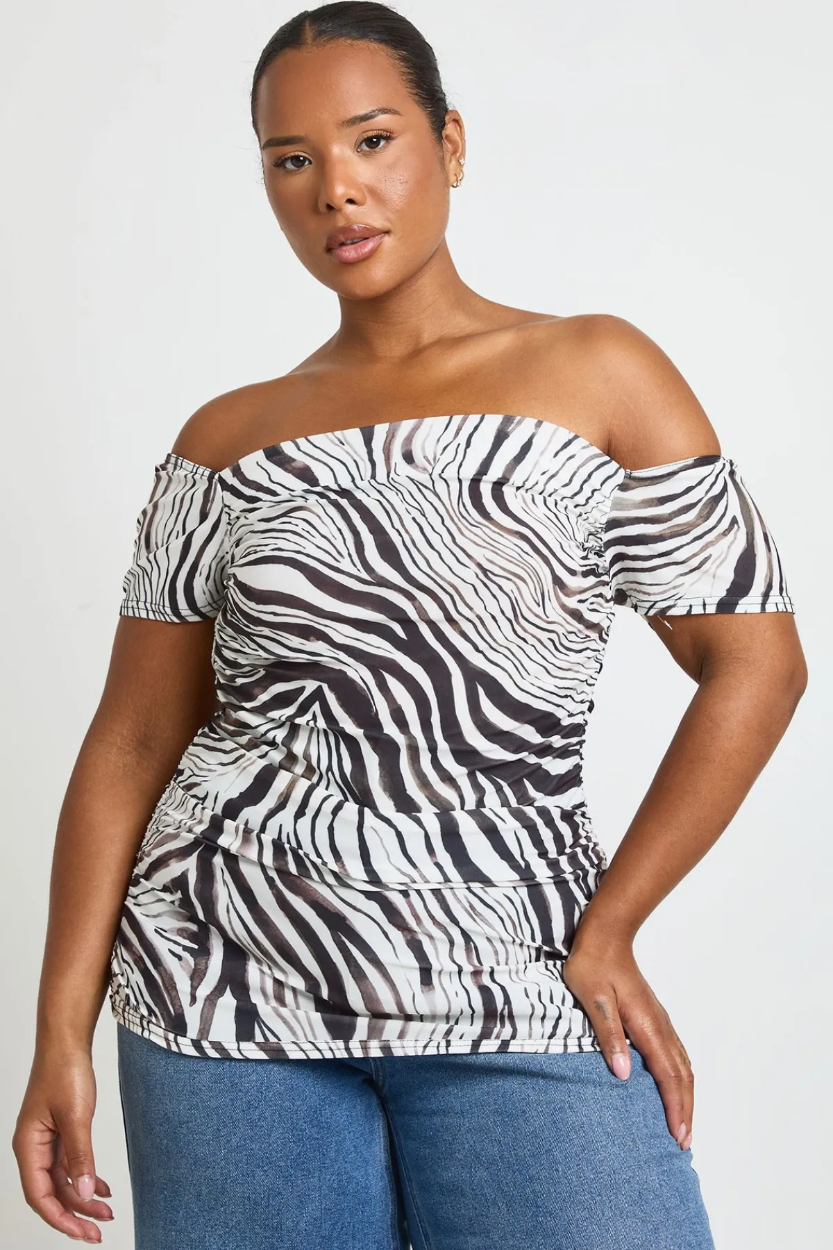 boohoo Haut Grande Taille À Imprimé Avec Manches Courtes Et Détails Froncés<Femme Zebra Print|Tops