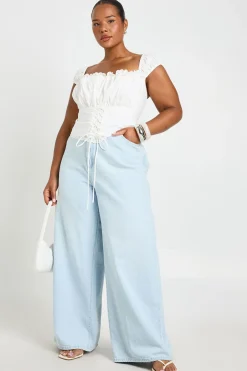 boohoo Haut Grande Taille À Laçage Devant Et Buste Froncé<Femme Satin Et Dentelle|Tops