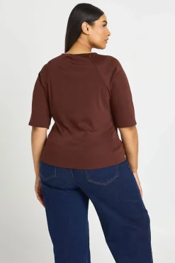 boohoo Haut Grande Taille À Manches 3/4 Avec Nœud Devant<Femme Looks Chocolat|Tops