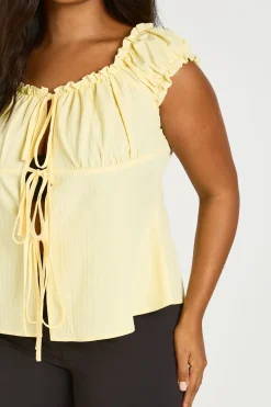 boohoo Haut Grande Taille À Manches Bouffantes Et Lien Noué Devant<Femme Tops