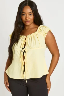 boohoo Haut Grande Taille À Manches Bouffantes Et Lien Noué Devant<Femme Tops