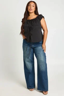boohoo Haut Grande Taille À Manches Bouffantes Et Liens Sur Le Devant<Femme Tops