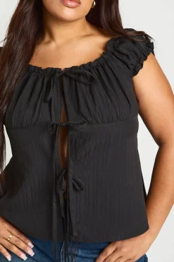 boohoo Haut Grande Taille À Manches Bouffantes Et Liens Sur Le Devant<Femme Tops