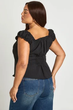 boohoo Haut Grande Taille À Manches Bouffantes Et Liens Sur Le Devant<Femme Tops
