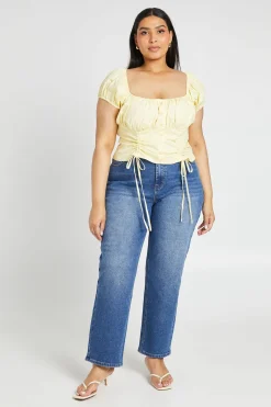 Haut Grande Taille À Manches Bouffantes Et Boutonnage Devant