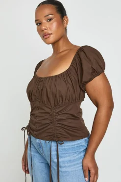 Haut Grande Taille À Manches Bouffantes Et Boutonnage Devant