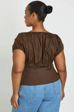 Haut Grande Taille À Manches Bouffantes Et Boutonnage Devant