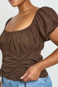 Haut Grande Taille À Manches Bouffantes Et Boutonnage Devant