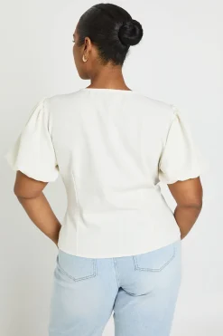 Haut Grande Taille À Manches Bouffantes Avec Nœud Devant