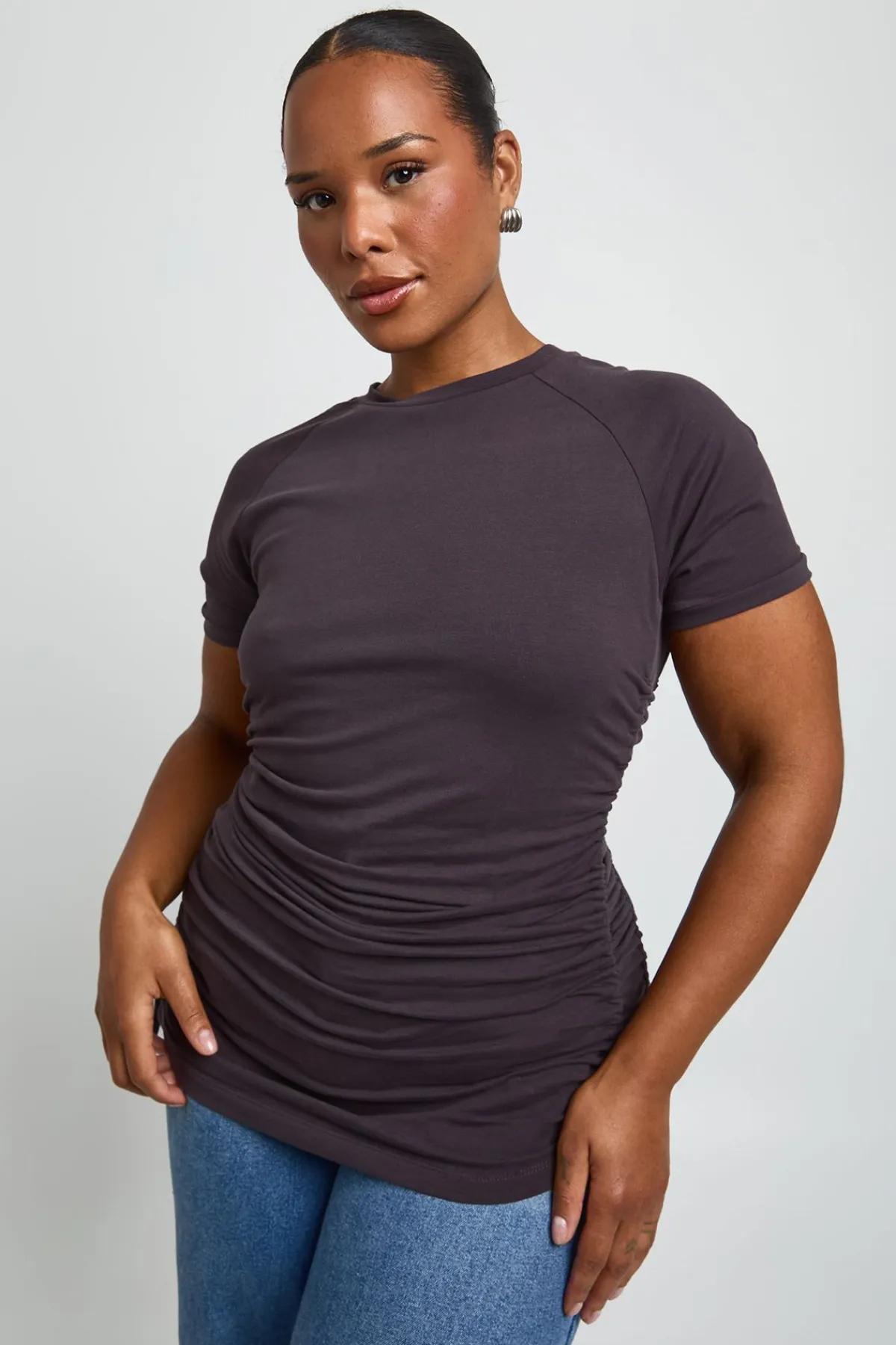 boohoo Haut Grande Taille À Manches Courtes Raglan Et Fronces Devant<Femme Tops