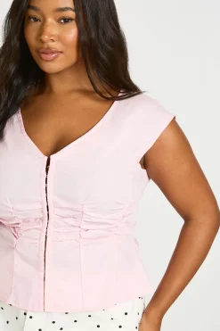 Haut Grande Taille À Manches Courtes Cintré Avec Agrafes Et Œillets