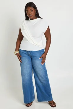 boohoo Haut Grande Taille À Manches Courtes Avec Détail Drapé Effet Slinky<Femme Tops