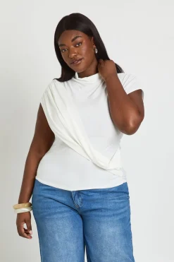 boohoo Haut Grande Taille À Manches Courtes Avec Détail Drapé Effet Slinky<Femme Tops