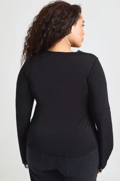 Haut Grande Taille À Manches Longues Avec Dentelle Et Liens À Nouer Devant