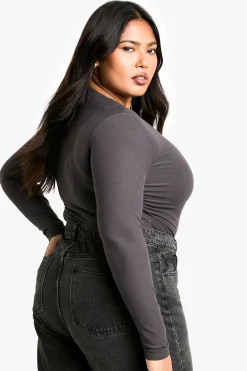 boohoo Haut Grande Taille À Manches Longues Froncé Double Épaisseur<Femme Tops