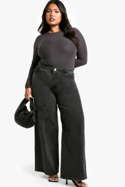 boohoo Haut Grande Taille À Manches Longues Froncé Double Épaisseur<Femme Tops