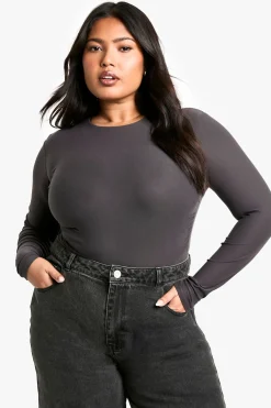 boohoo Haut Grande Taille À Manches Longues Froncé Double Épaisseur<Femme Tops
