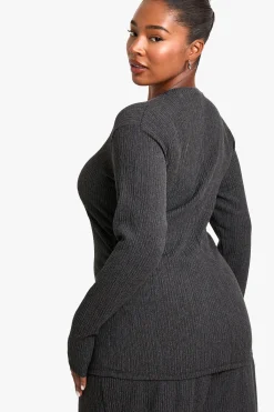 boohoo Haut Grande Taille à Manches Longues Texturé avec Fronces Latérales<Femme Tops