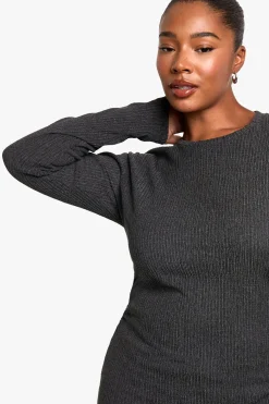 boohoo Haut Grande Taille à Manches Longues Texturé avec Fronces Latérales<Femme Tops