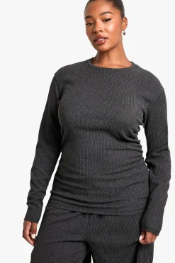 boohoo Haut Grande Taille à Manches Longues Texturé avec Fronces Latérales<Femme Tops