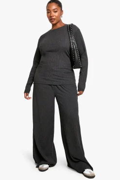 boohoo Haut Grande Taille à Manches Longues Texturé avec Fronces Latérales<Femme Tops