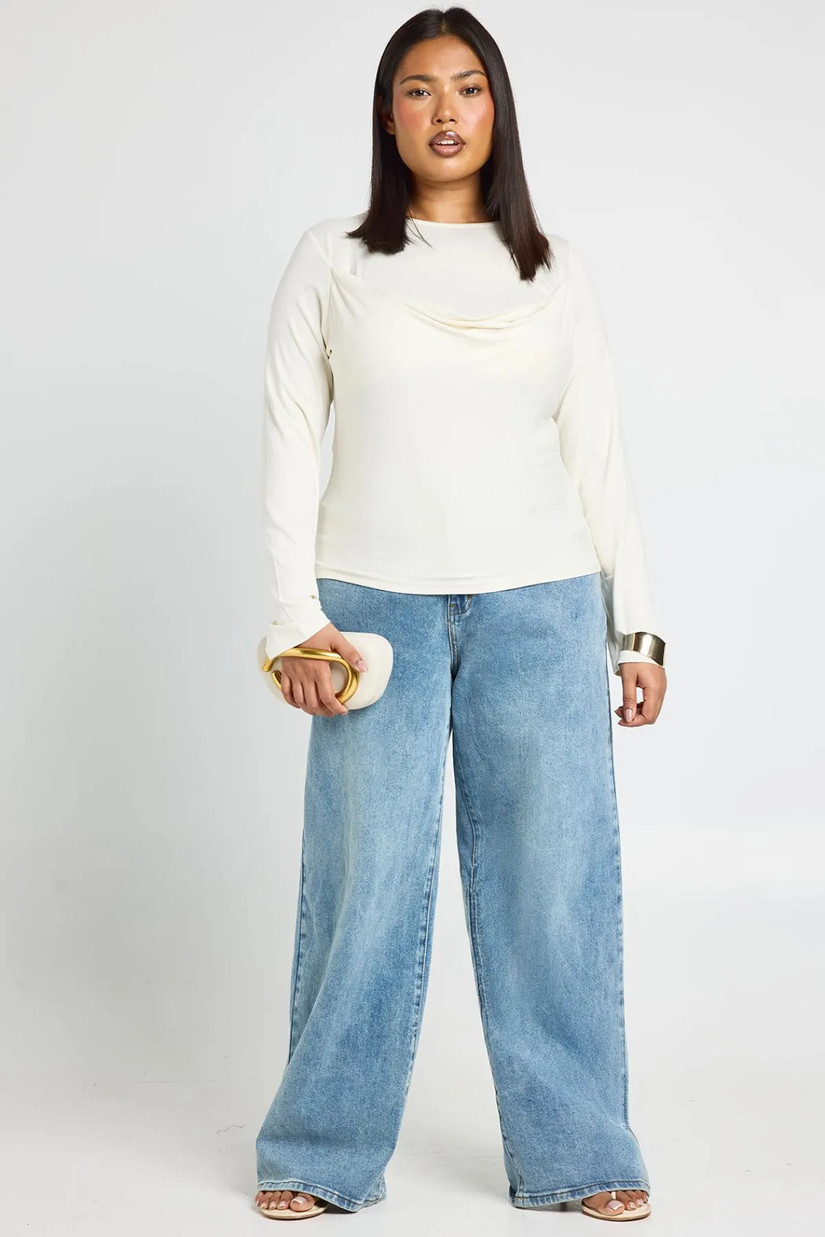 boohoo Haut Grande Taille À Manches Longues Avec Panneau Drapé<Femme Tops