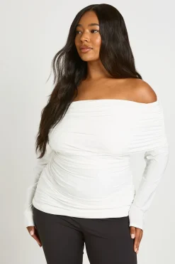 boohoo Haut Grande Taille À Manches Longues Et Col Bardot Rabattu<Femme Tops