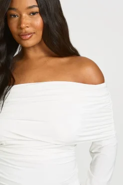 boohoo Haut Grande Taille À Manches Longues Et Col Bardot Rabattu<Femme Tops