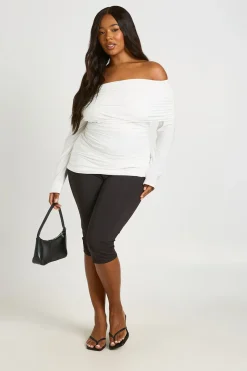 boohoo Haut Grande Taille À Manches Longues Et Col Bardot Rabattu<Femme Tops