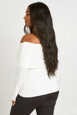 boohoo Haut Grande Taille À Manches Longues Et Col Bardot Rabattu<Femme Tops