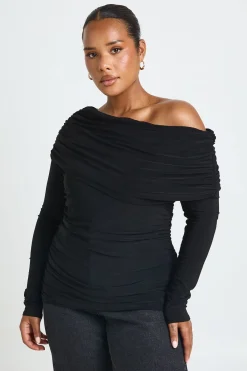 boohoo Haut Grande Taille À Manches Longues Et Col Drapé Épaules Dénudées<Femme Tops