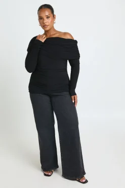 boohoo Haut Grande Taille À Manches Longues Et Col Drapé Épaules Dénudées<Femme Tops